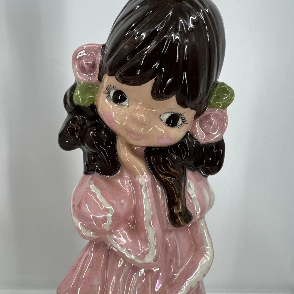 Vintage Pair Of Ceramic Handmade Holly Hobby Style Lamps 1974 Pink Prairie‎